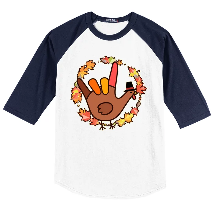 Thanksgiving Turkey Sign Language I Love You Baseball Sleeve Shirt