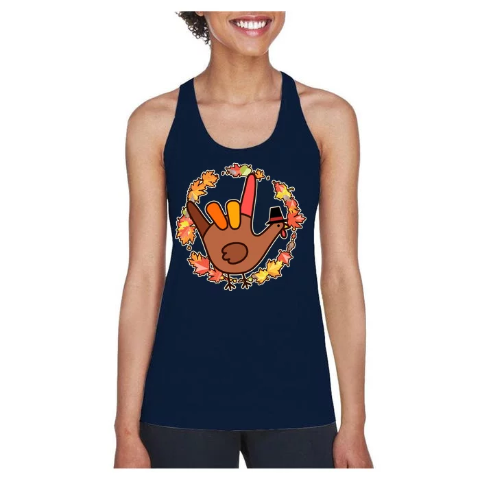 Thanksgiving Turkey Sign Language I Love You Women's Racerback Tank