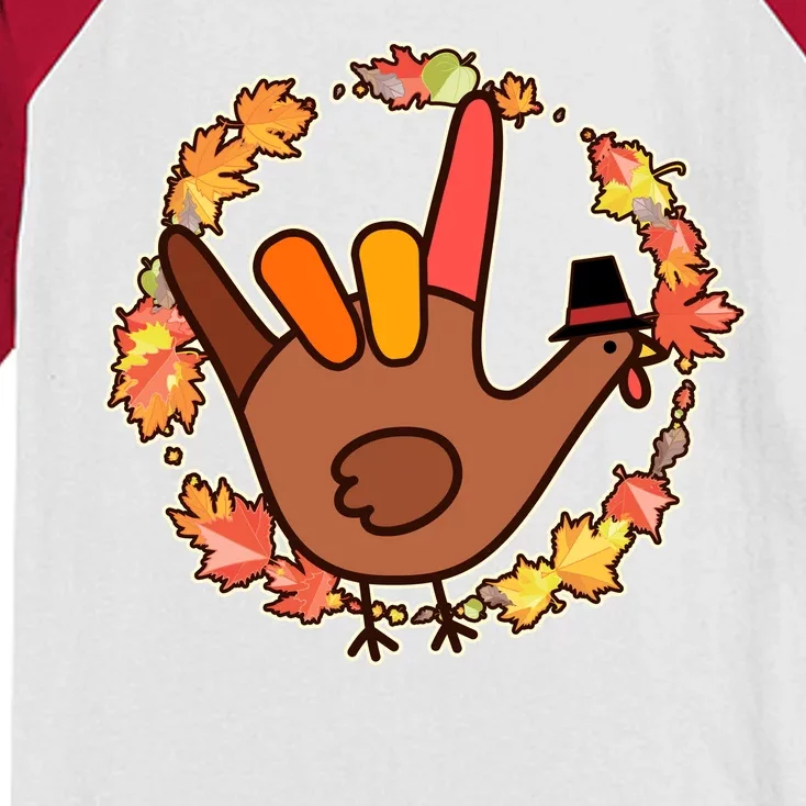 Thanksgiving Turkey Sign Language I Love You Kids Colorblock Raglan Jersey