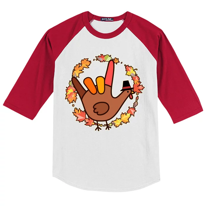 Thanksgiving Turkey Sign Language I Love You Kids Colorblock Raglan Jersey