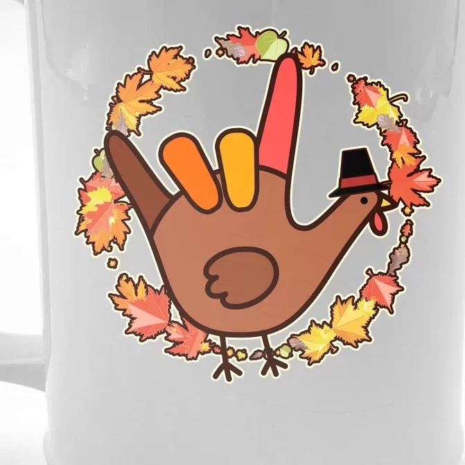 Thanksgiving Turkey Sign Language I Love You Front & Back Beer Stein