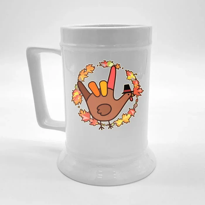 Thanksgiving Turkey Sign Language I Love You Front & Back Beer Stein