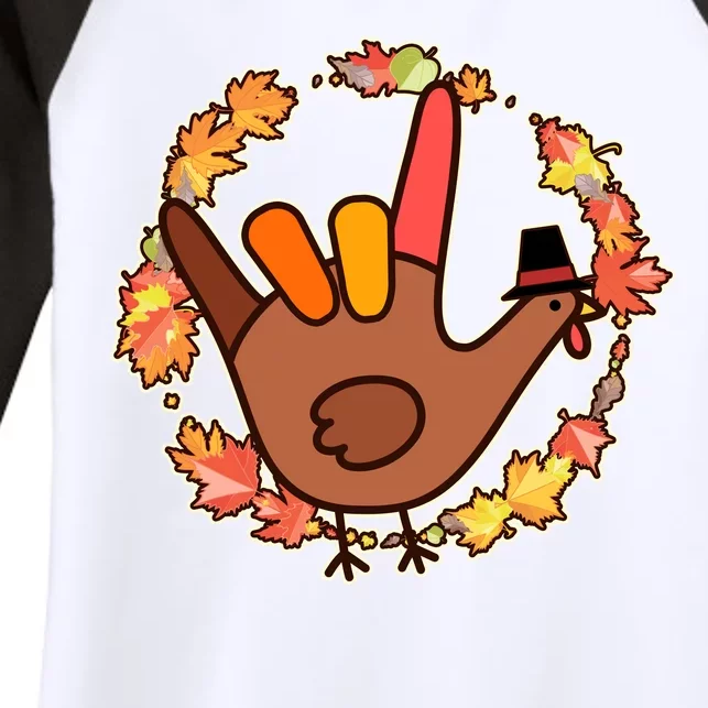 Thanksgiving Turkey Sign Language I Love You Women's Tri-Blend 3/4-Sleeve Raglan Shirt