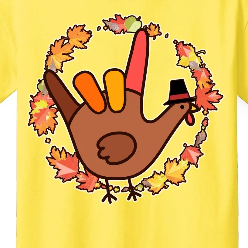 Thanksgiving Turkey Sign Language I Love You Kids T-Shirt