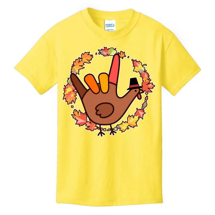 Thanksgiving Turkey Sign Language I Love You Kids T-Shirt