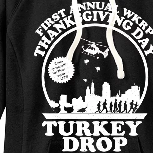 Thanksgiving WKRP Turkey Drop Women's Fleece Hoodie