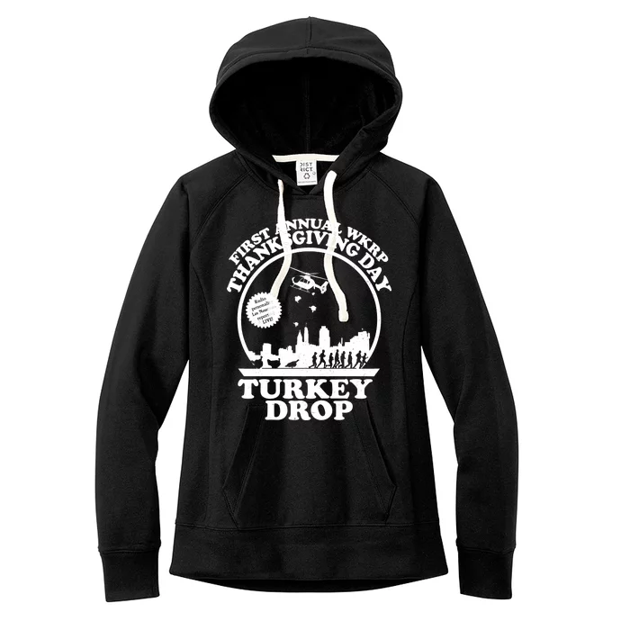 Thanksgiving WKRP Turkey Drop Women's Fleece Hoodie