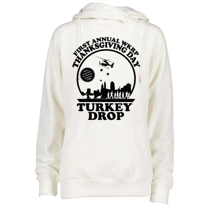 Thanksgiving WKRP Turkey Drop Womens Funnel Neck Pullover Hood