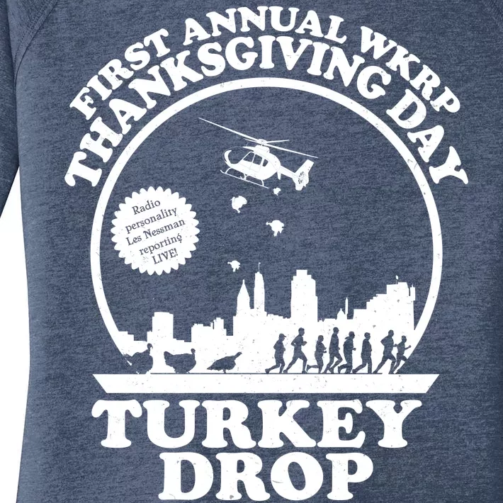 Thanksgiving WKRP Turkey Drop Women's Perfect Tri Tunic Long Sleeve Shirt