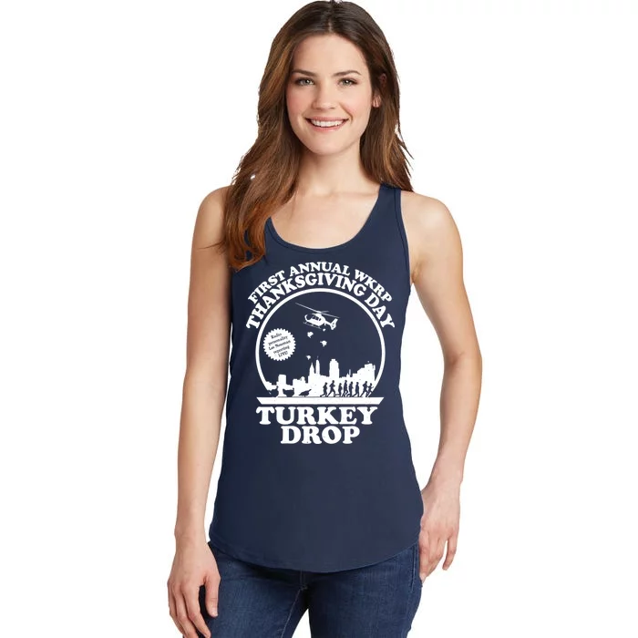 Thanksgiving WKRP Turkey Drop Ladies Essential Tank