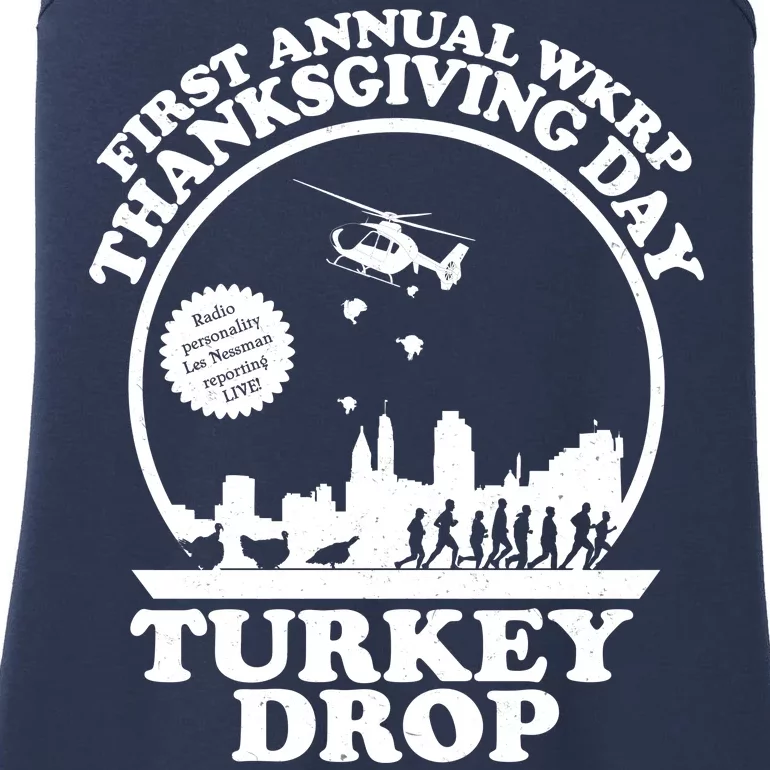 Thanksgiving WKRP Turkey Drop Ladies Essential Tank