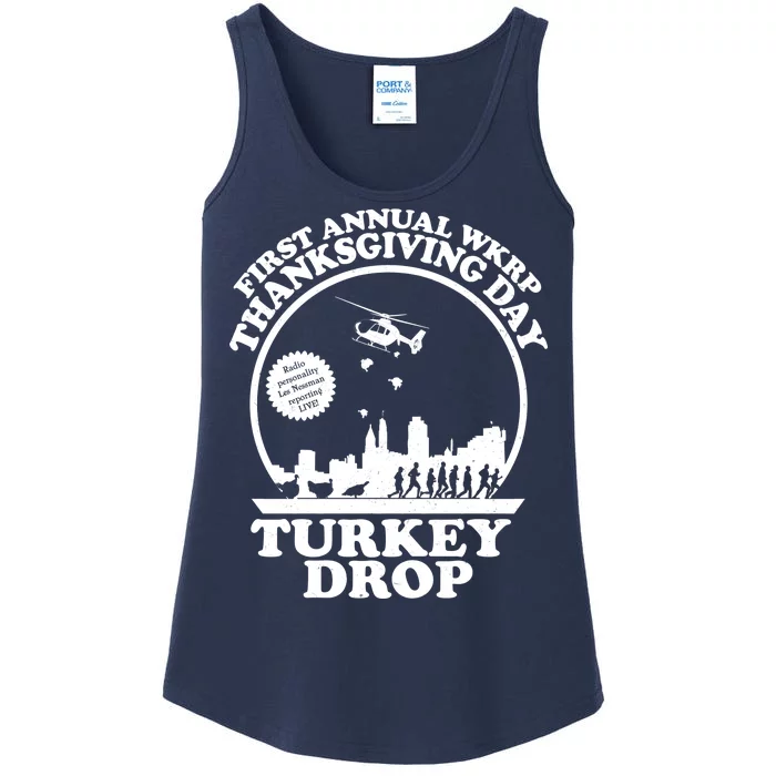 Thanksgiving WKRP Turkey Drop Ladies Essential Tank