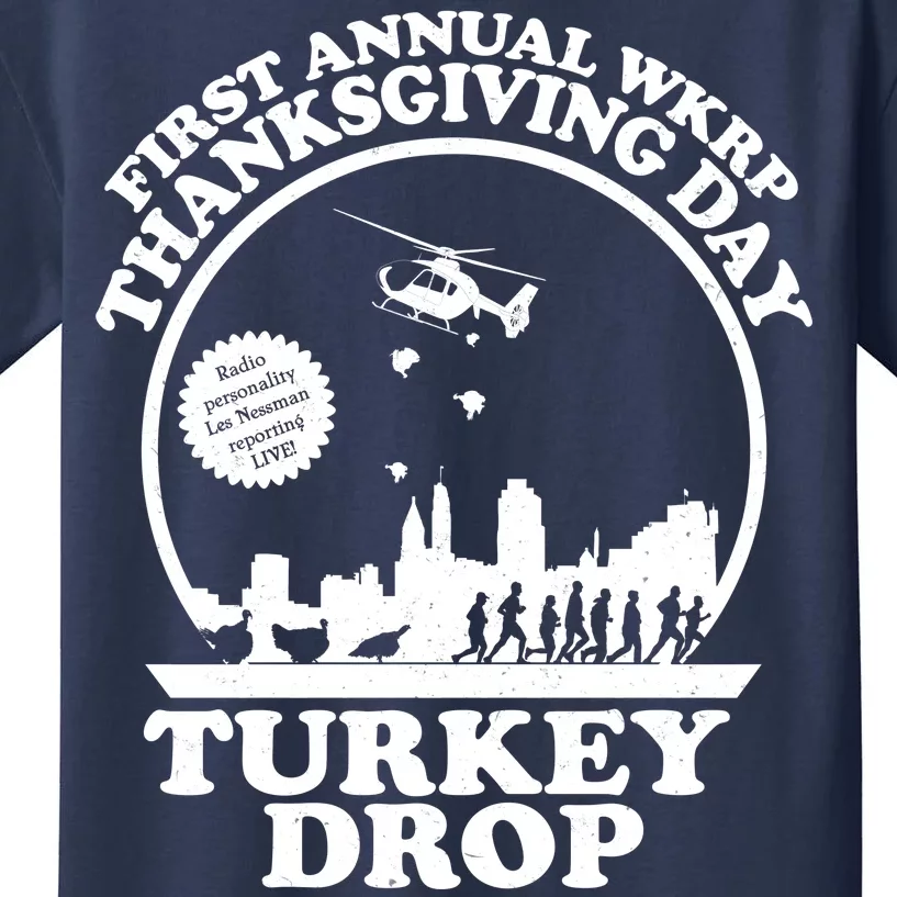 Thanksgiving WKRP Turkey Drop Kids T-Shirt