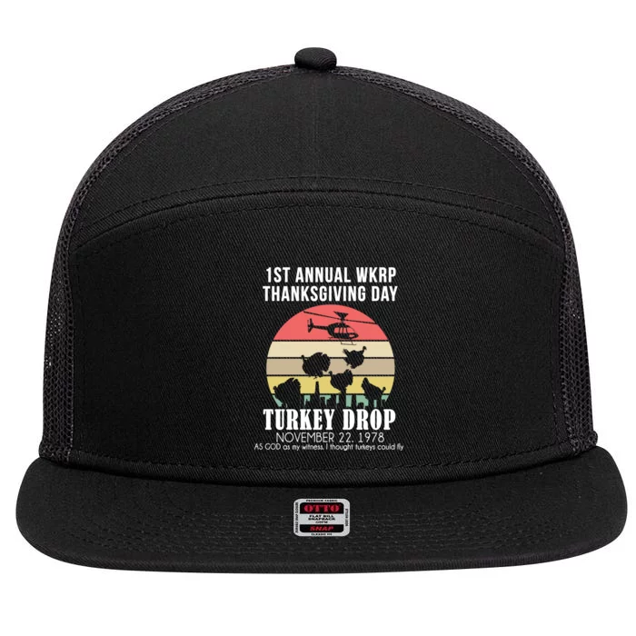 Thanksgiving WKRP Turkey's Drop 7 Panel Mesh Trucker Snapback Hat