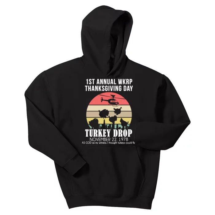 Thanksgiving WKRP Turkey's Drop Kids Hoodie