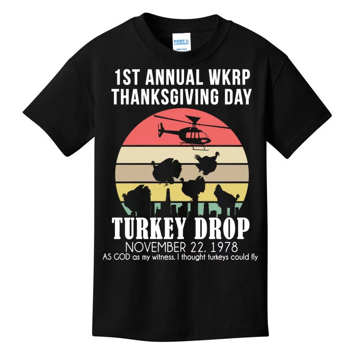 Thanksgiving WKRP Turkey's Drop Kids T-Shirt