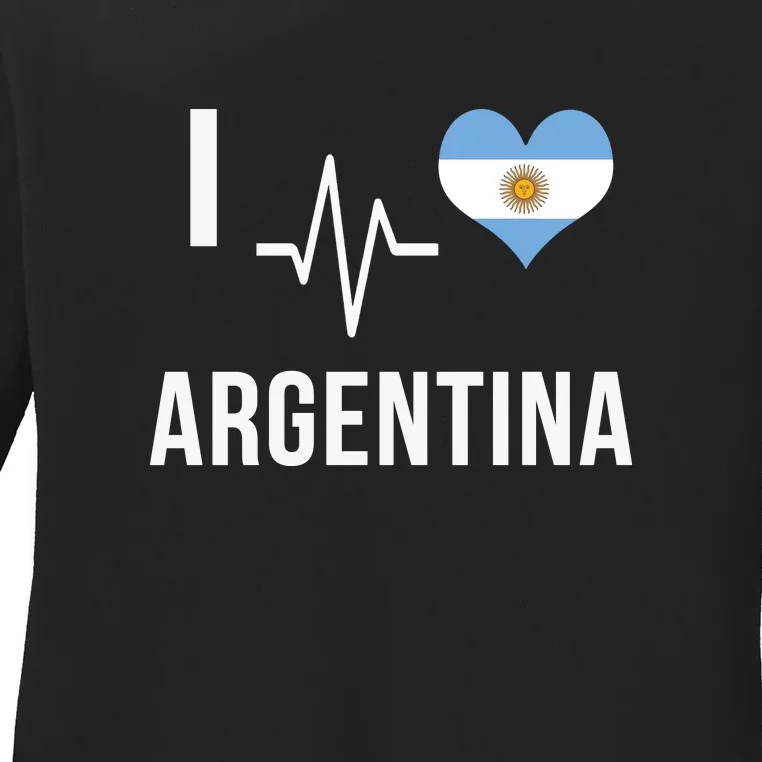 The Heart Beat Of Argentina | I Love Argentina Flag Argentina Ladies Long Sleeve Shirt