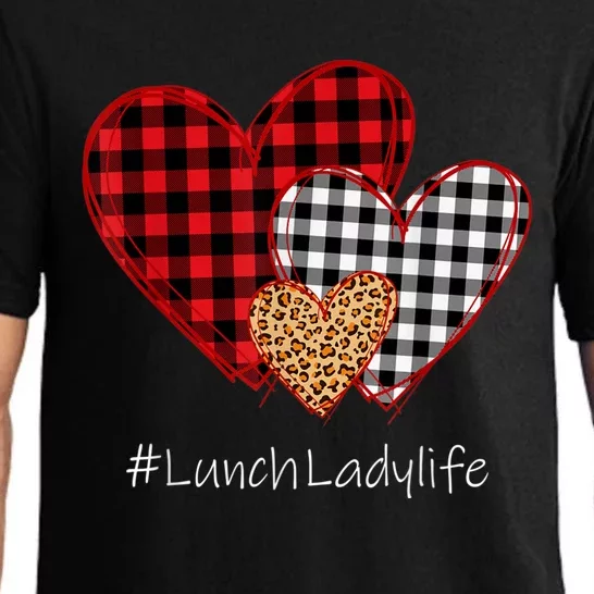 Three Hearts Buffalo Plaid Lunch Lady Valentine's Day Pajama Set