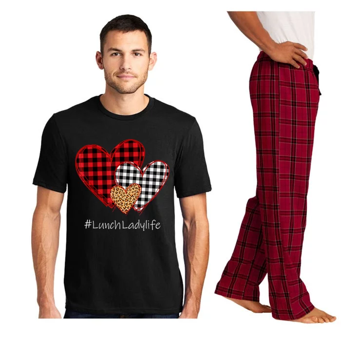 Three Hearts Buffalo Plaid Lunch Lady Valentine's Day Pajama Set