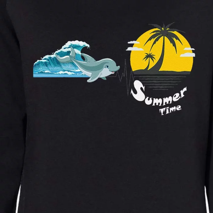 Tropical Heartbeat Beach Trees Dolphin Summer Womens California Wash Sweatshirt