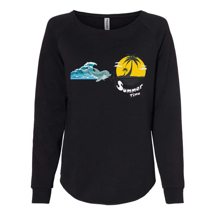 Tropical Heartbeat Beach Trees Dolphin Summer Womens California Wash Sweatshirt