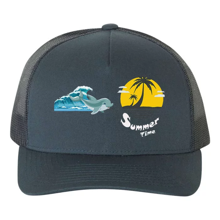 Tropical Heartbeat Beach Trees Dolphin Summer Yupoong Adult 5-Panel Trucker Hat