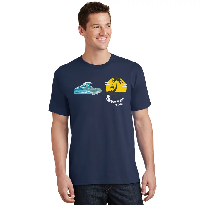 Tropical Heartbeat Beach Trees Dolphin Summer T-Shirt