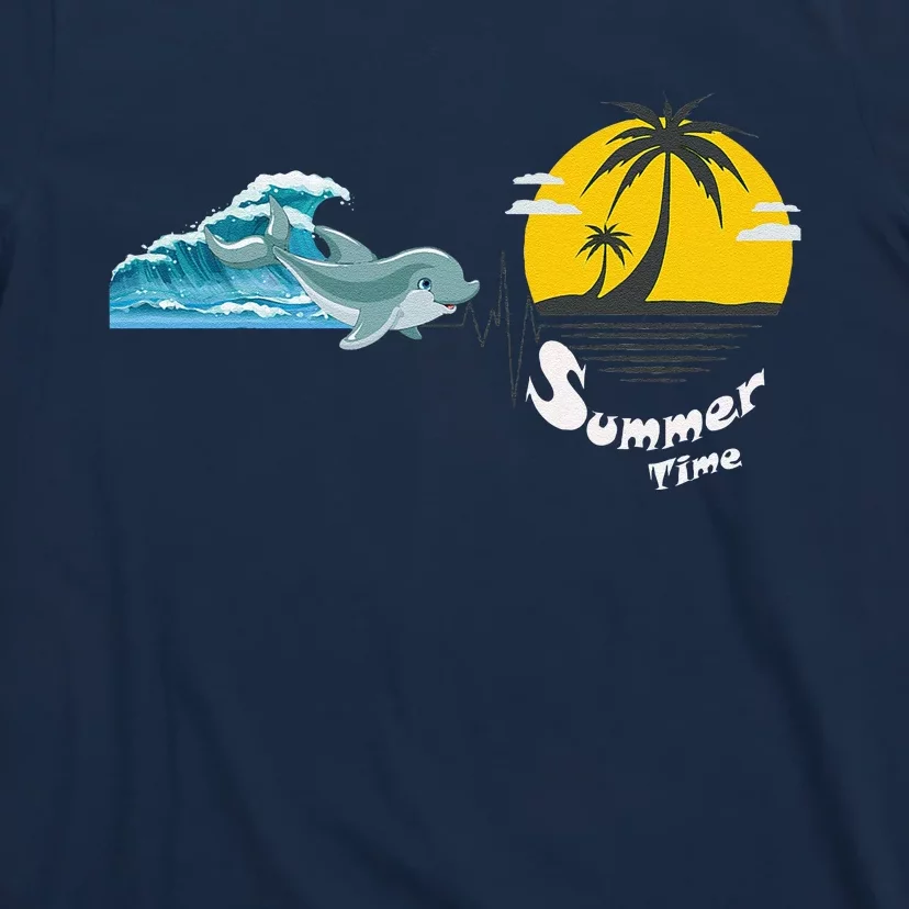 Tropical Heartbeat Beach Trees Dolphin Summer T-Shirt