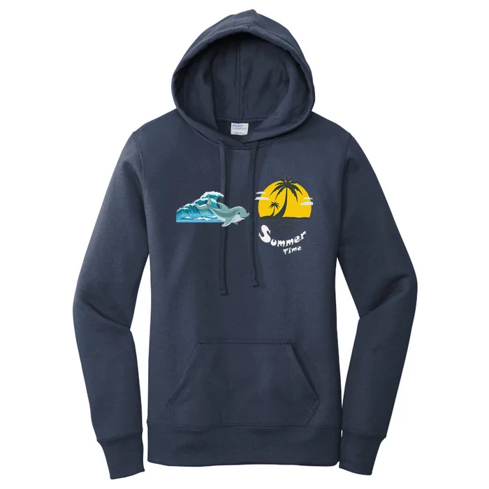 Tropical Heartbeat Beach Trees Dolphin Summer Women's Pullover Hoodie