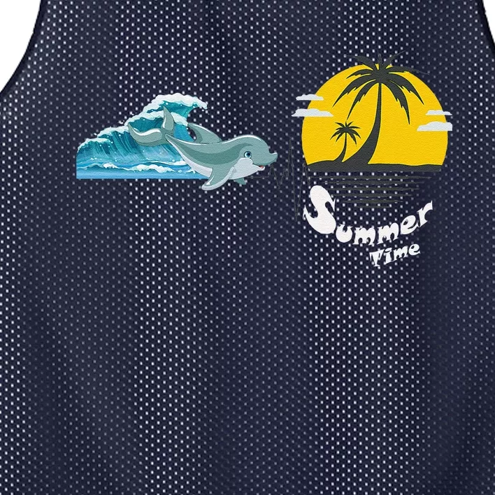 Tropical Heartbeat Beach Trees Dolphin Summer Mesh Reversible Basketball Jersey Tank