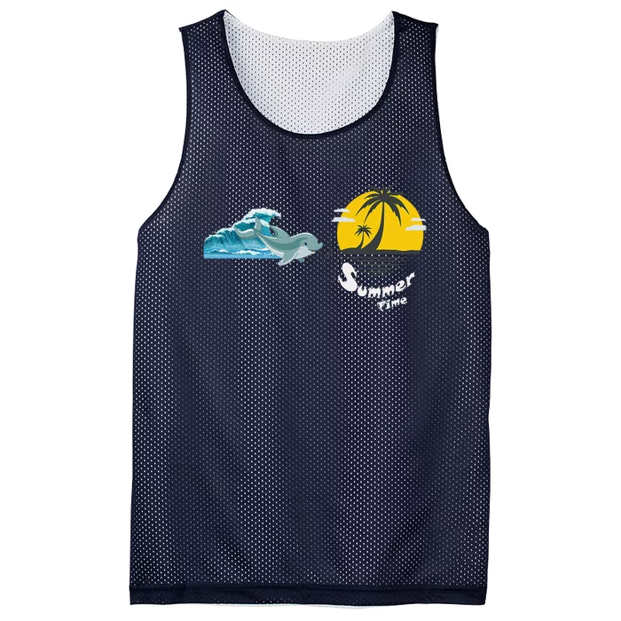 Tropical Heartbeat Beach Trees Dolphin Summer Mesh Reversible Basketball Jersey Tank