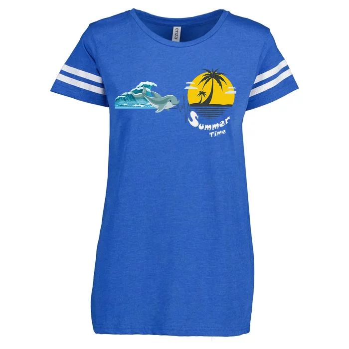 Tropical Heartbeat Beach Trees Dolphin Summer Enza Ladies Jersey Football T-Shirt