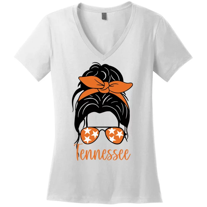 Tennessee Hair Bun Cute Women's V-Neck T-Shirt