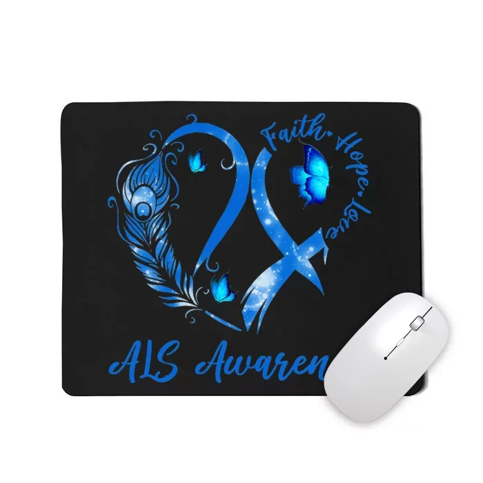 Tu Heart Butterfly Blue Ribbon ALS Awareness Month Mousepad