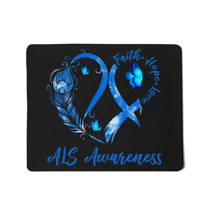 Tu Heart Butterfly Blue Ribbon ALS Awareness Month Mousepad