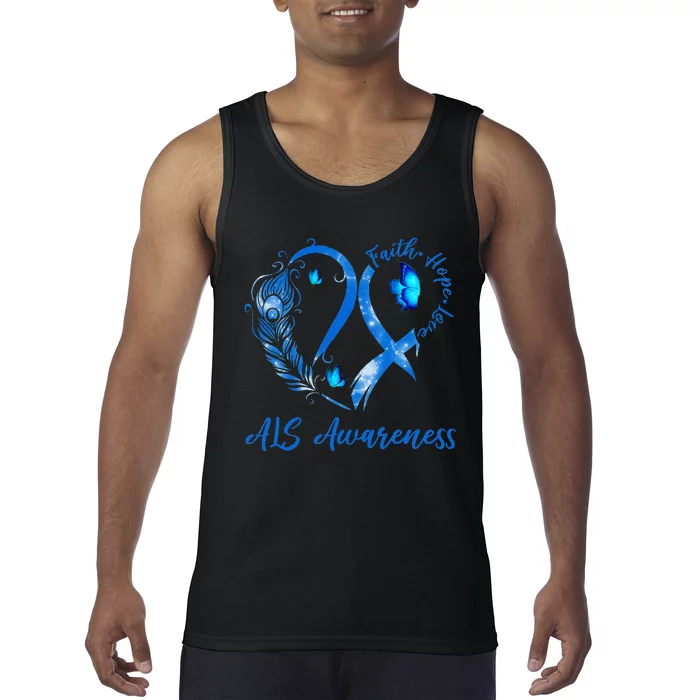 Tu Heart Butterfly Blue Ribbon ALS Awareness Month Tank Top