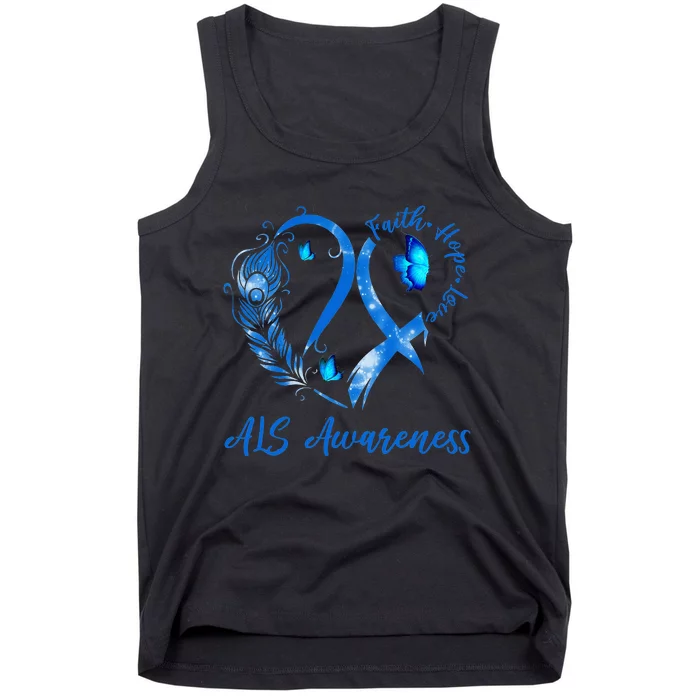 Tu Heart Butterfly Blue Ribbon ALS Awareness Month Tank Top