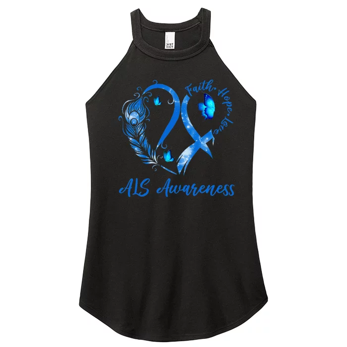 Tu Heart Butterfly Blue Ribbon ALS Awareness Month Women’s Perfect Tri Rocker Tank