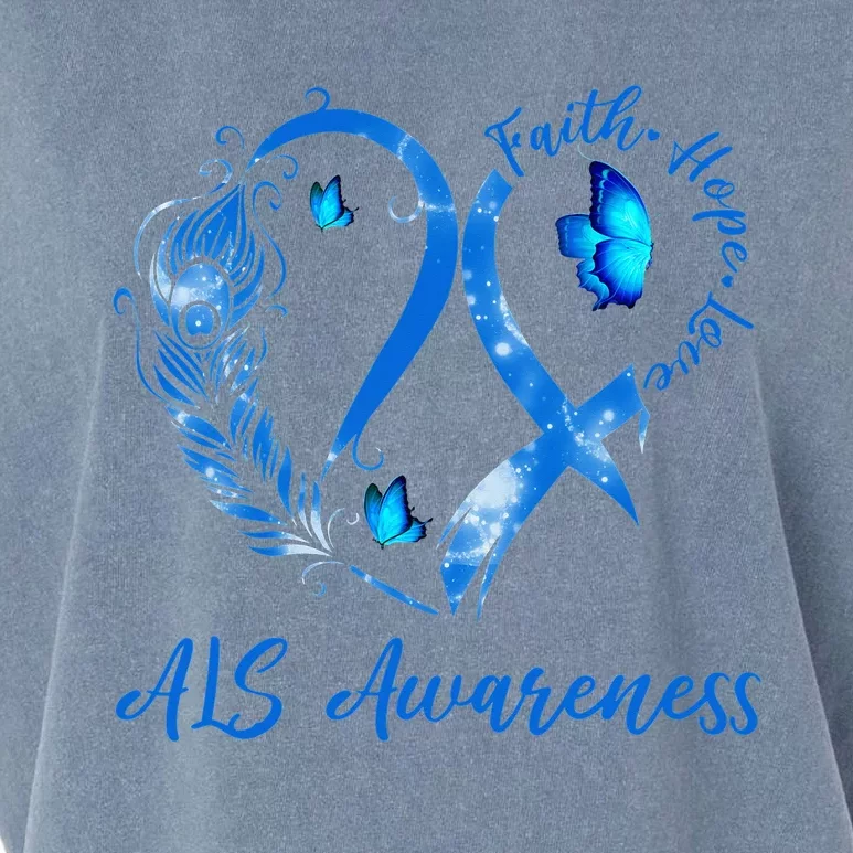 Tu Heart Butterfly Blue Ribbon ALS Awareness Month Garment-Dyed Women's Muscle Tee