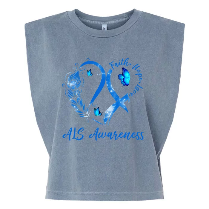 Tu Heart Butterfly Blue Ribbon ALS Awareness Month Garment-Dyed Women's Muscle Tee