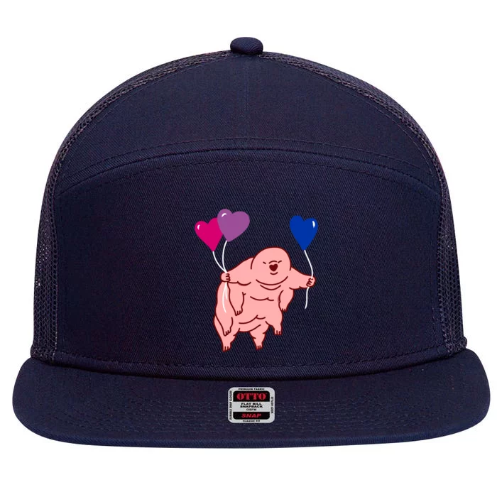 Tardigrade Heart Balloon Bisexual Pride Gift 7 Panel Mesh Trucker Snapback Hat