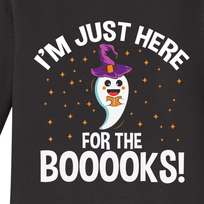 Teacher Halloween Bookworm Just Here For The Boooks Ghost Baby Long Sleeve Bodysuit