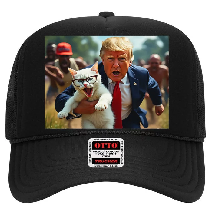 Trump Holding Cat Vote Trump Pets High Crown Mesh Trucker Hat