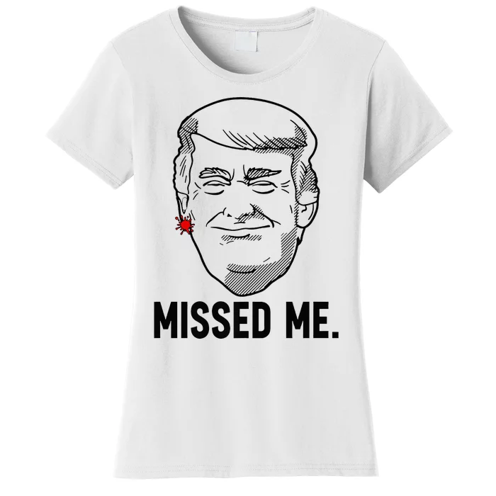 Trump Head Cartoon Bloody Ear Missed Me Funny 2024 Survivor Women's T-Shirt