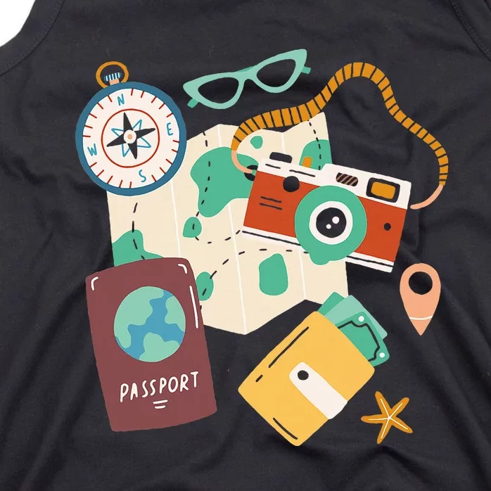 Tourist Holidays Costume Camera Passport Traveling Vacation Tank Top