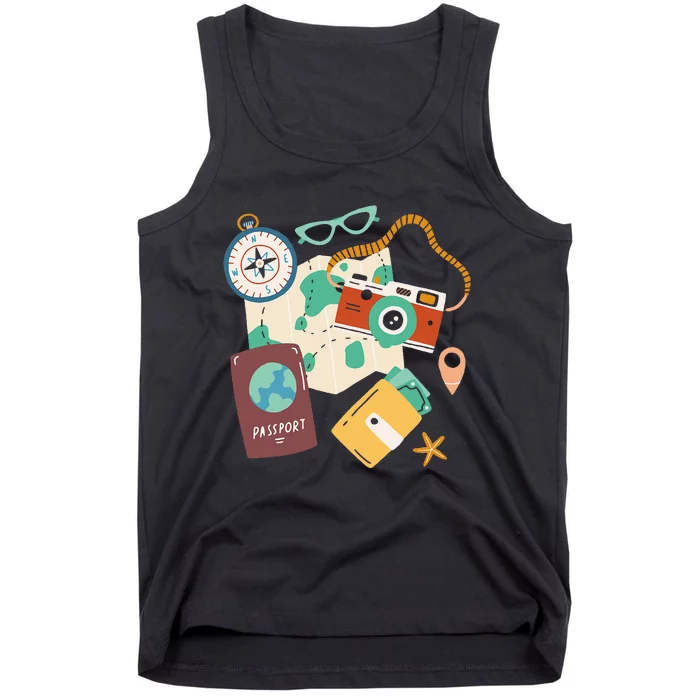 Tourist Holidays Costume Camera Passport Traveling Vacation Tank Top