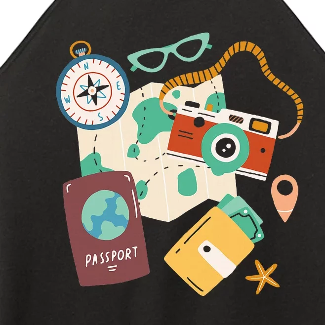 Tourist Holidays Costume Camera Passport Traveling Vacation Women’s Perfect Tri Rocker Tank