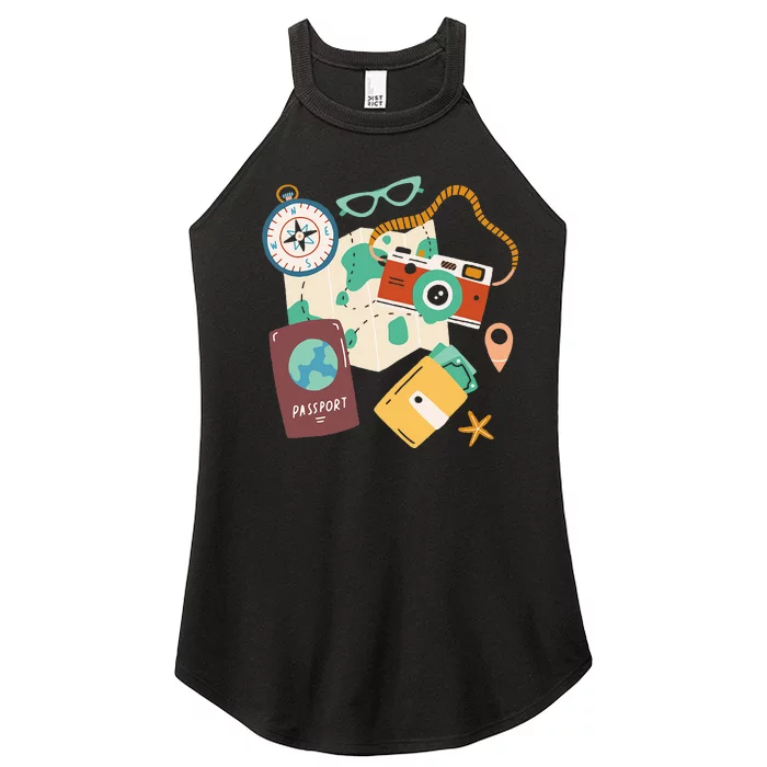 Tourist Holidays Costume Camera Passport Traveling Vacation Women’s Perfect Tri Rocker Tank