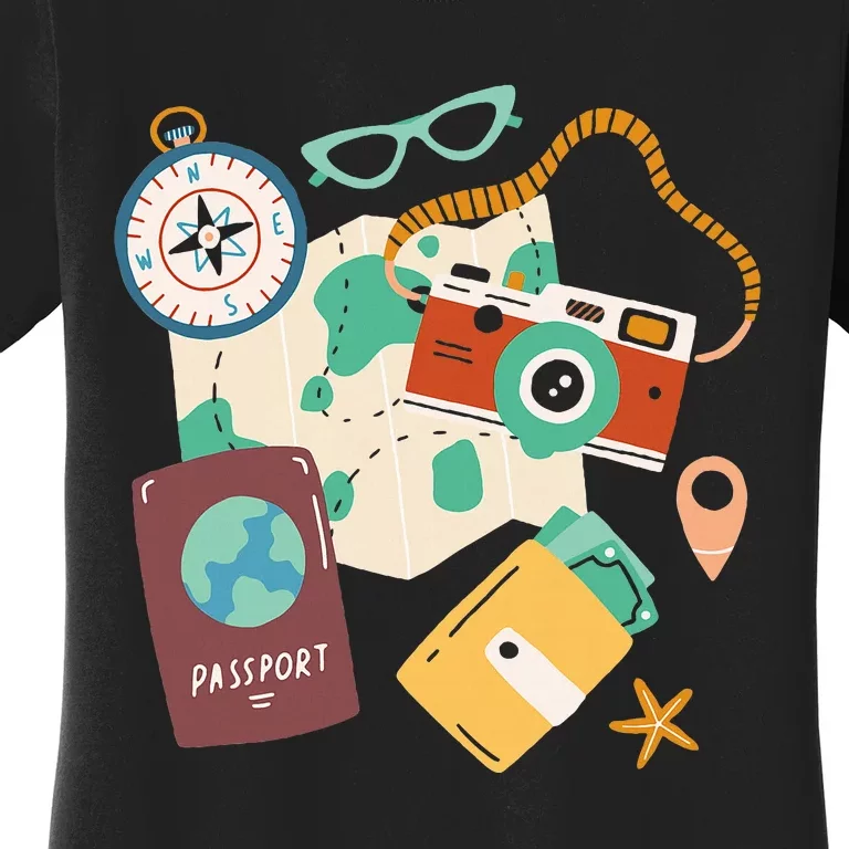 Tourist Holidays Costume Camera Passport Traveling Vacation Women's T-Shirt