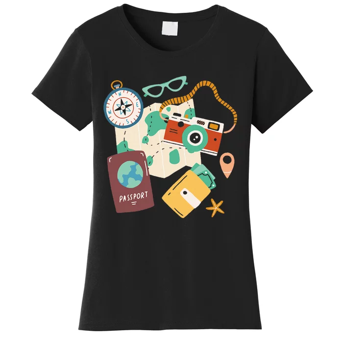 Tourist Holidays Costume Camera Passport Traveling Vacation Women's T-Shirt